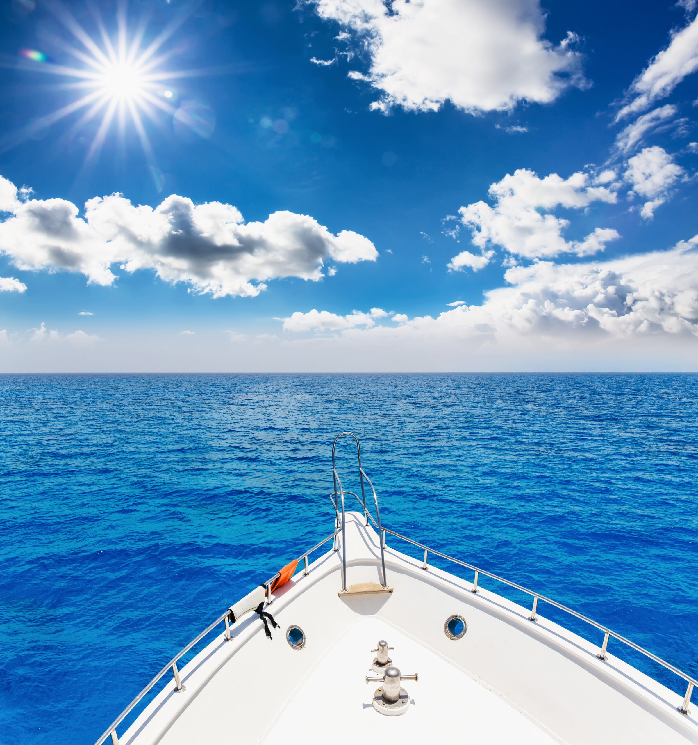 Close Up of Sailboat or Sailing Yacht Deck and Sea